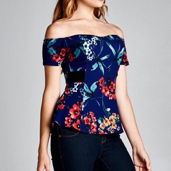 "September Is" Off Shoulder Floral Peplum Top - Picture 2 of 4