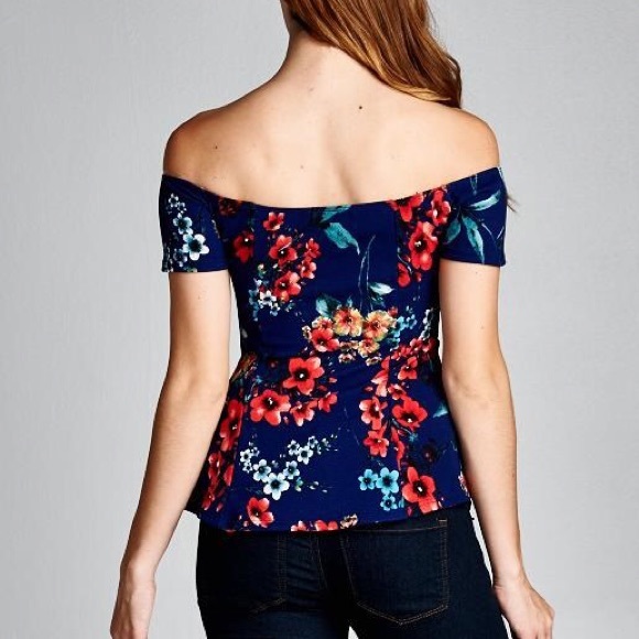 "September Is" Off Shoulder Floral Peplum Top - Picture 3 of 4