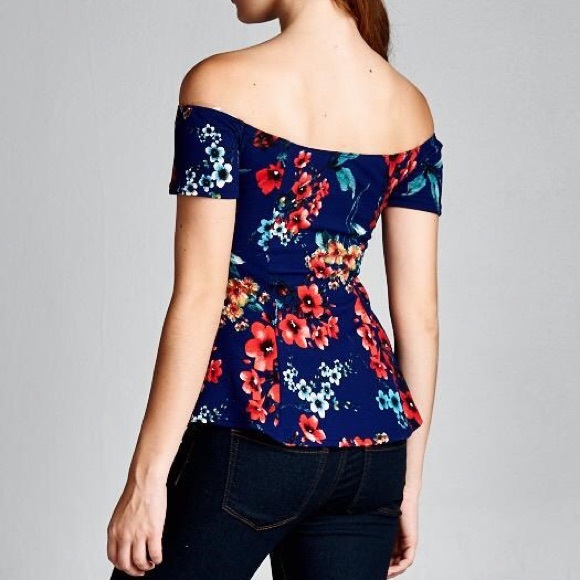 "September Is" Off Shoulder Floral Peplum Top - Picture 4 of 4