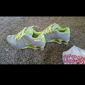Neon yellow and grey nike shox