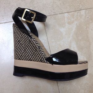 Black and nude wedges