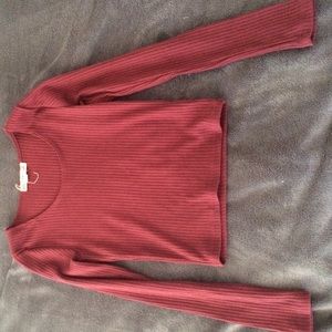 cropped maroon ribbed long sleeve