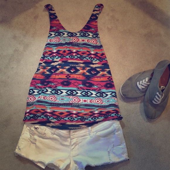 Tribal print open back tank top