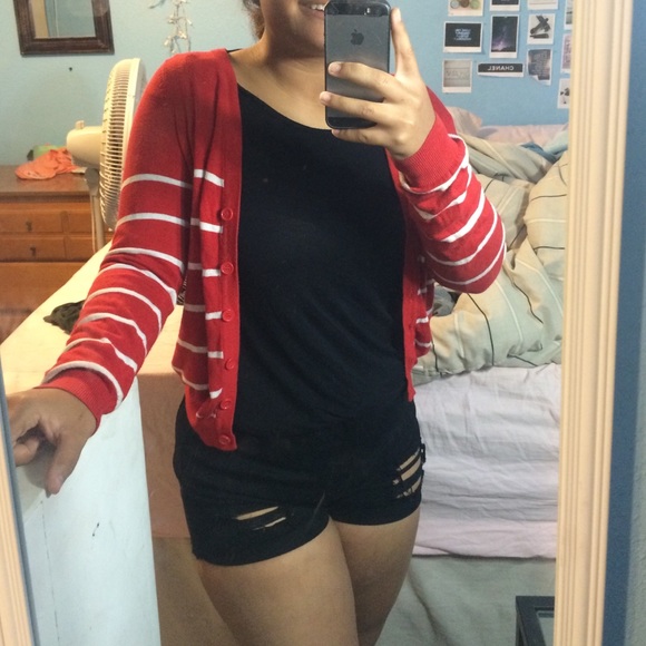 F21 • red/white striped cardigan