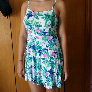 Tropical print white dress