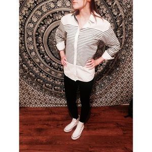 BDG White and Navy Button Down Dress Shirt