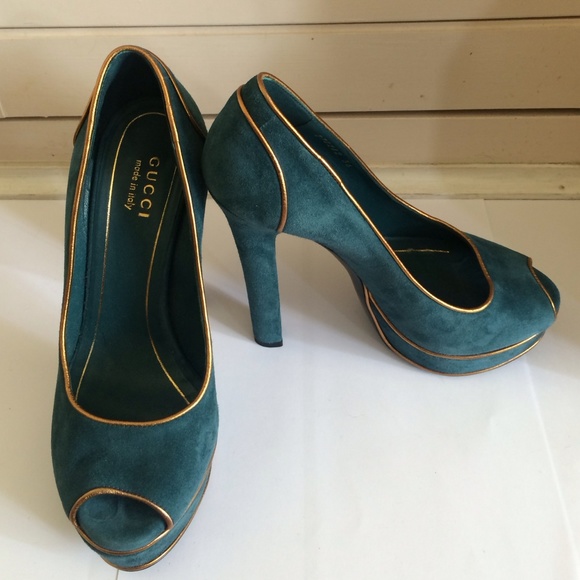 100% Authentic Gucci Suede Peep-Toe Pumps