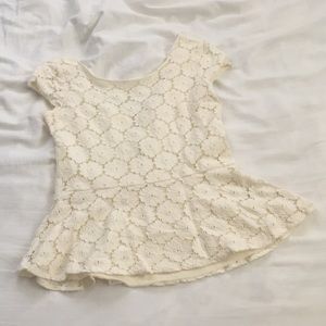 Cream colored lace peplum top