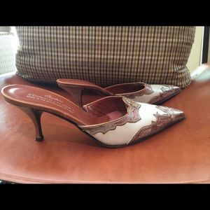 Brown and white leather mule