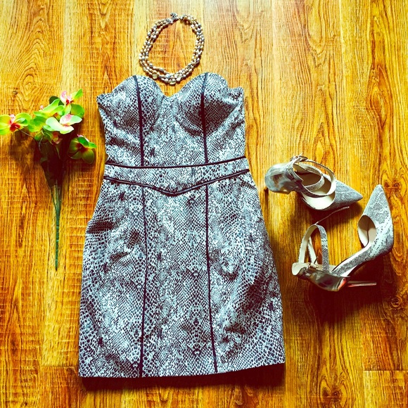 Strapless Snake Print Tulip Dress