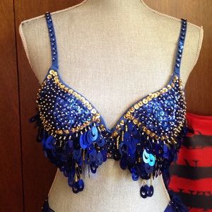 *SOLD* Blue Beaded Sequin Rave Bra