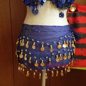 *SOLD* Dark Blue and Gold Coin Scarf Skirt