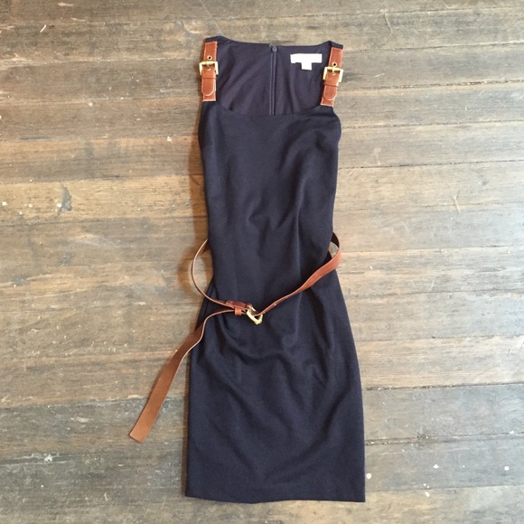 Michael Kors Navy and leather buckle dress