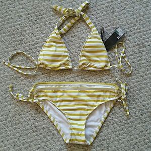 Mustard Green/Gold Striped Bikini Set