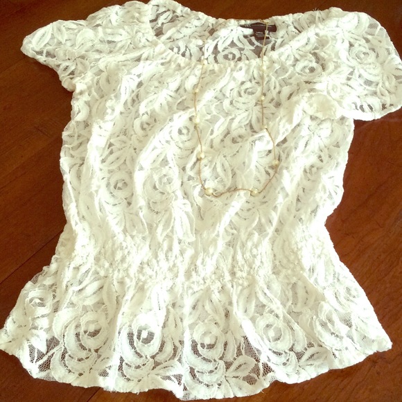 INC International Concepts Tops - Cream Lace Top