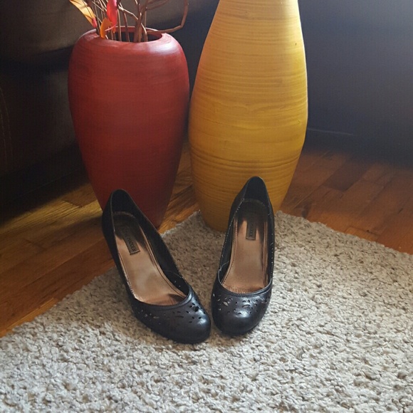 Black Leather Wedges