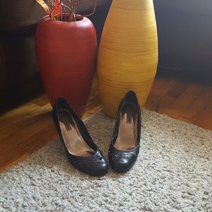 Black Leather Wedges