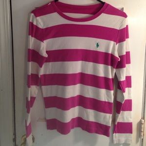 Pink and white striped long sleeve shirt