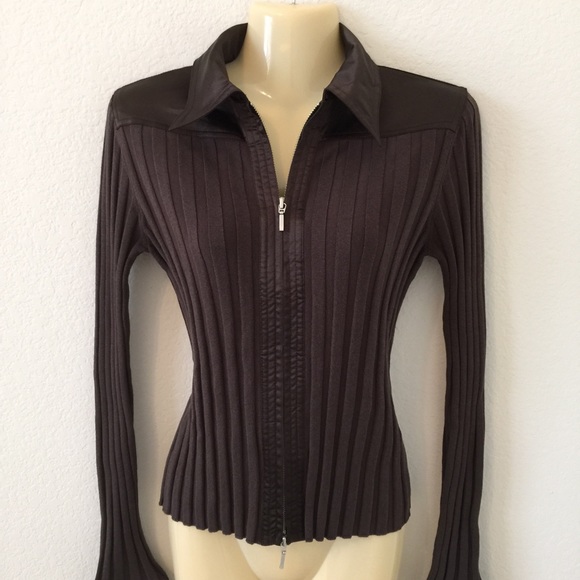 CAbi Small Silk Blend Ribbed Brown Sweater Top