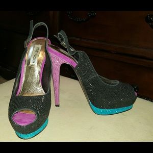 Rhinestone slingback pumps