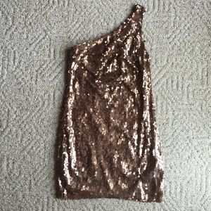 Bronze Sequin One Shoulder Cocktail Dress