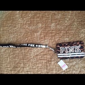 PINK New Student ID holder in leopard lanyard
