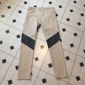 Milky Way Size L Cream and Black Pleather Leggings