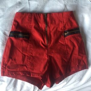 High waisted red shorts