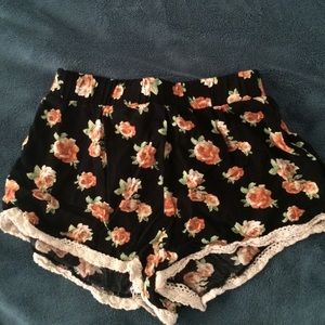 Forever21 Flower print shorts with lace trim