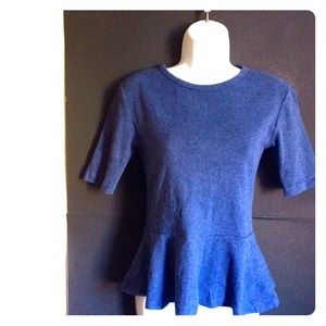 Blue baby doll exposed zipper shirt peplum