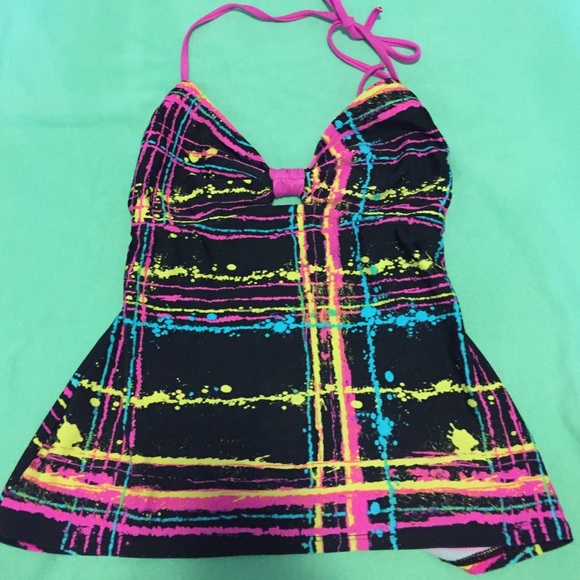 paint splattered tankini swimsuit