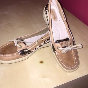 Size 7.5 Sperrys! Never worn! Cheetah print!