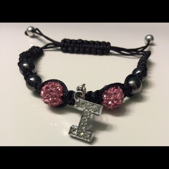 Rhinestone and hematite bead Shamballa bracelet.