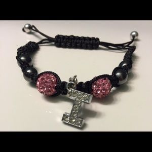 Rhinestone and hematite bead Shamballa bracelet.