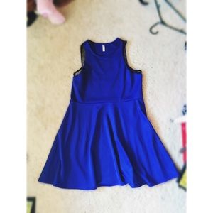Electric Blue Skater dress with mesh sleeves