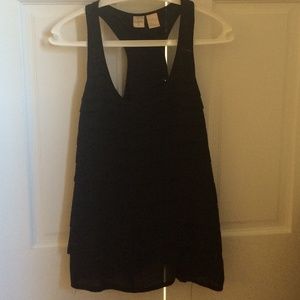 Aqua XS black racer back ruffle tank