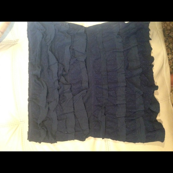 Navy ruffle strapless top