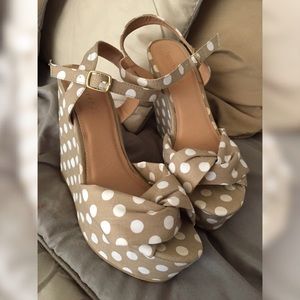 Forever 21 Beige Polka Dot Buckle Wedges