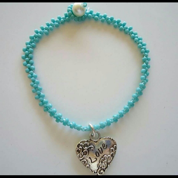 Miyuki seed bead heart charm bracelet