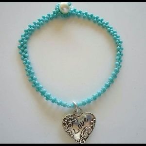 Miyuki seed bead heart charm bracelet