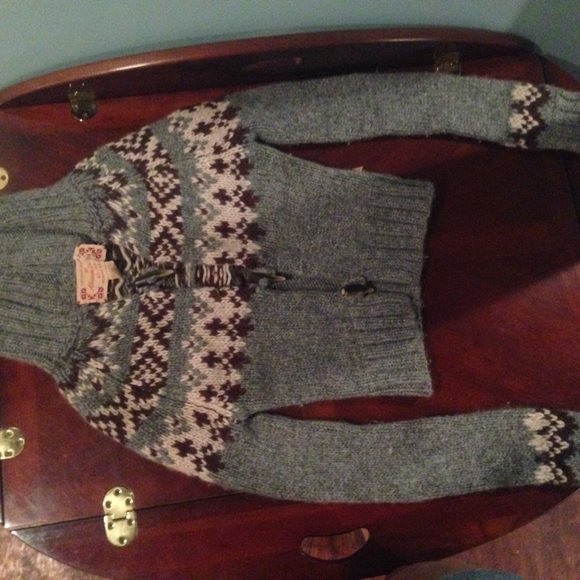 Grey and cranberry wool cardigan