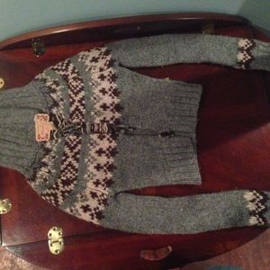 Grey and cranberry wool cardigan