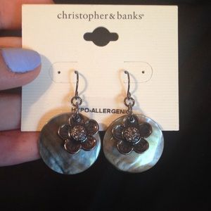Metallic Flower and Circle Earrings