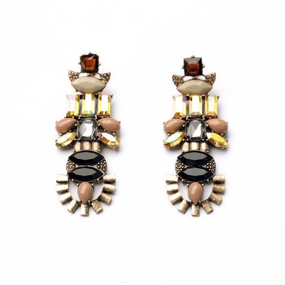 New Modern Neutral Black Deco Statement Earrings