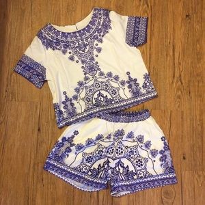 **Back In Stock** Blue & White Short Set