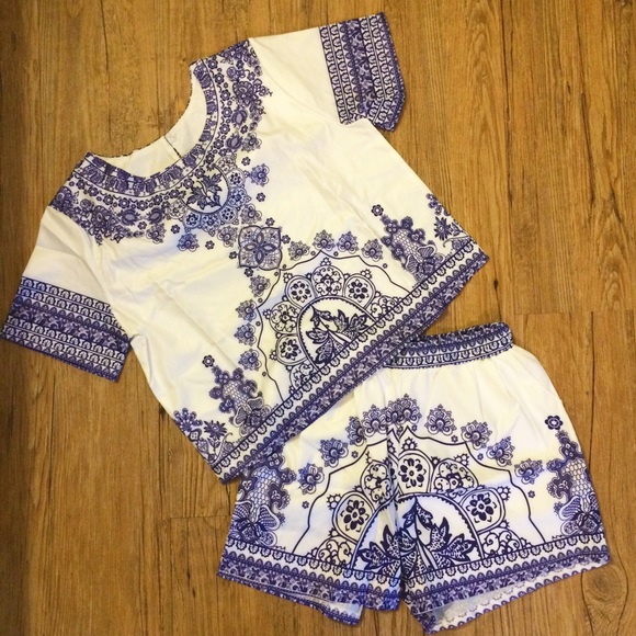 **Back In Stock** Blue & White Short Set