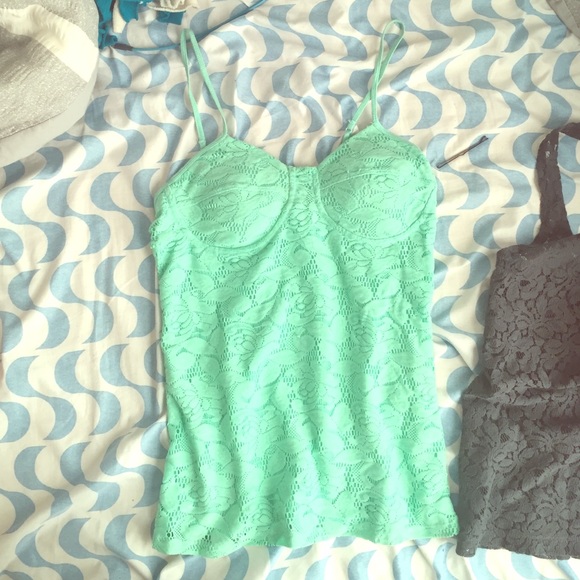 Lace mint green tank top