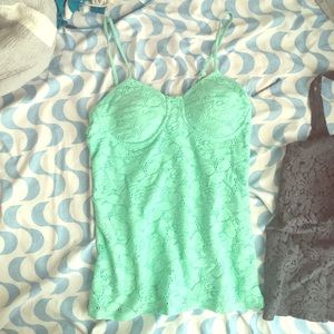 Lace mint green tank top