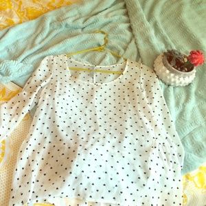 White sheer blouse with black heart polka dots