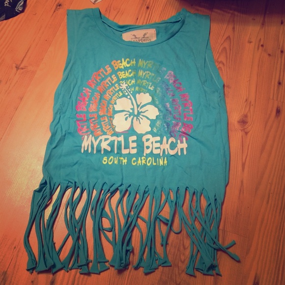 Myrtle Beach cut off/crop fringe shirt